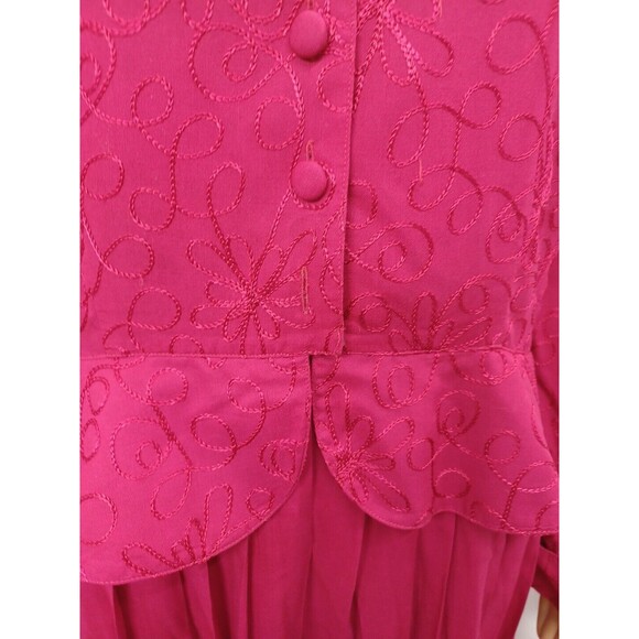 Vtg Plaza South Pink Fucshia  Dress 80s Sz 12 Long Sleeve - Picture 3 of 8
